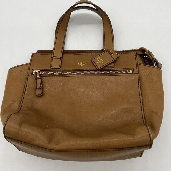 Fossil Handbags - Fossil Vintage Brown Zip Cow Hide Leather Crossbody Handbag Purse